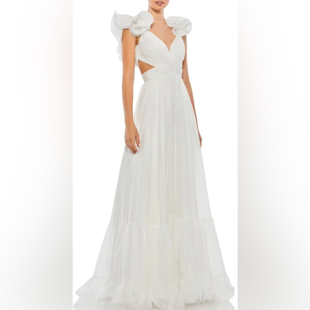 MAC DUGGAL Rosette Chiffon Cutout Empire Waist Gown in White Size US 14